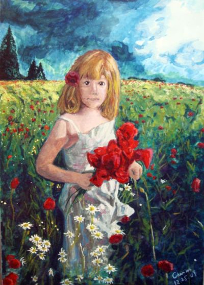 Girl and Wild Flowers
